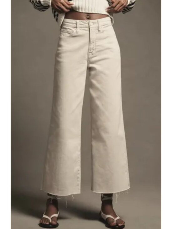 Good American Denim - Good American Palazzo Cropped Raw Hem Cream Denim High-Rise Jeans 14 Stretchy